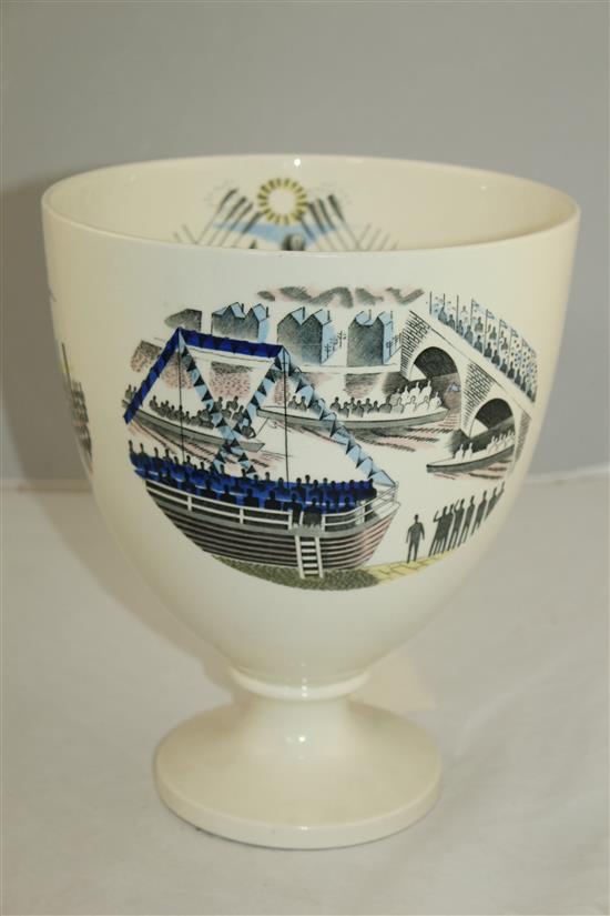 Eric Ravilious for Wedgwood. A rare Boat Race Day pattern Burslem vase, c.1938, 25.5cm